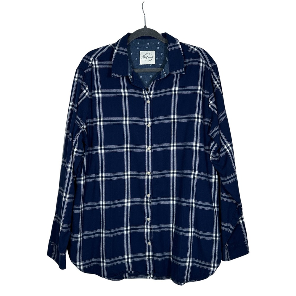 Jachs Girlfriend NY Mens Navy White Plaid Long Sleeve Flannel Button Up Shirt XL
